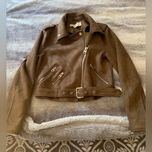 Zara Suede Jacket with Belt, Zipper Details
